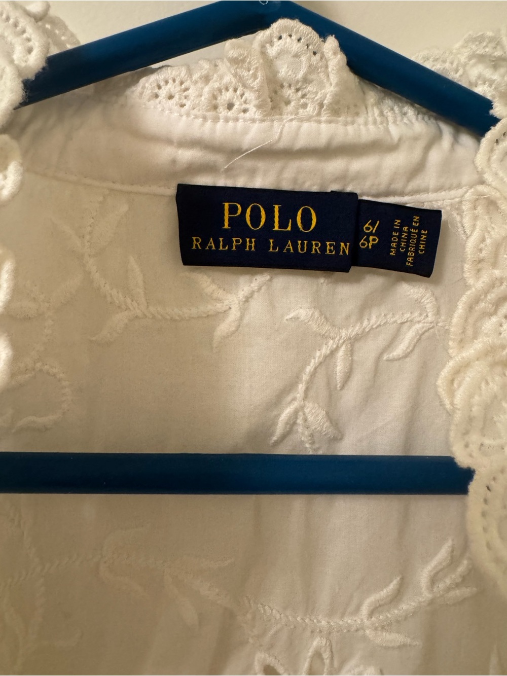 Polo Ralph Lauren: size 6/6P. Women's White Embroidered Eyelet Shirt - Picture 4 of 8